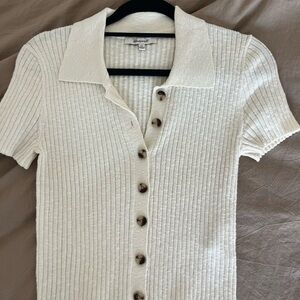 Madewell Cream Ribbed Button-Down Shirt